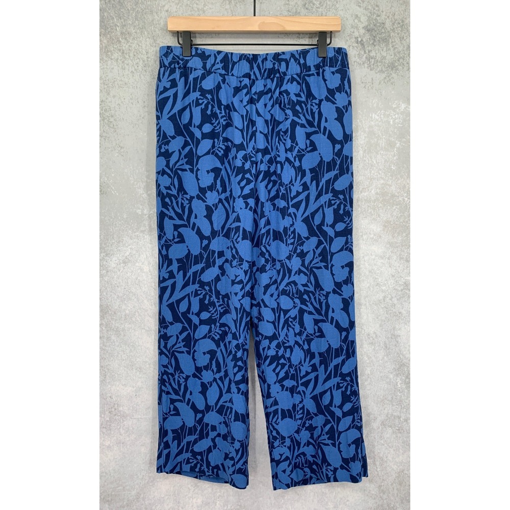 Talbots Wide Leg Pants Women Medium Petite Blue Floral Crop Elastic Waist